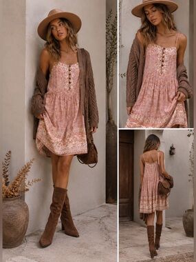New! SPELL & THE GYPSY COLLECTIVE Sundown Strappy Mini Dress Apricot XS